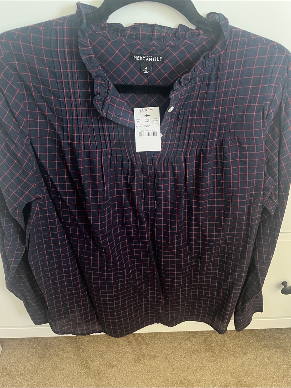 JCrew Navy Plaid Long-Sleeve Shirt